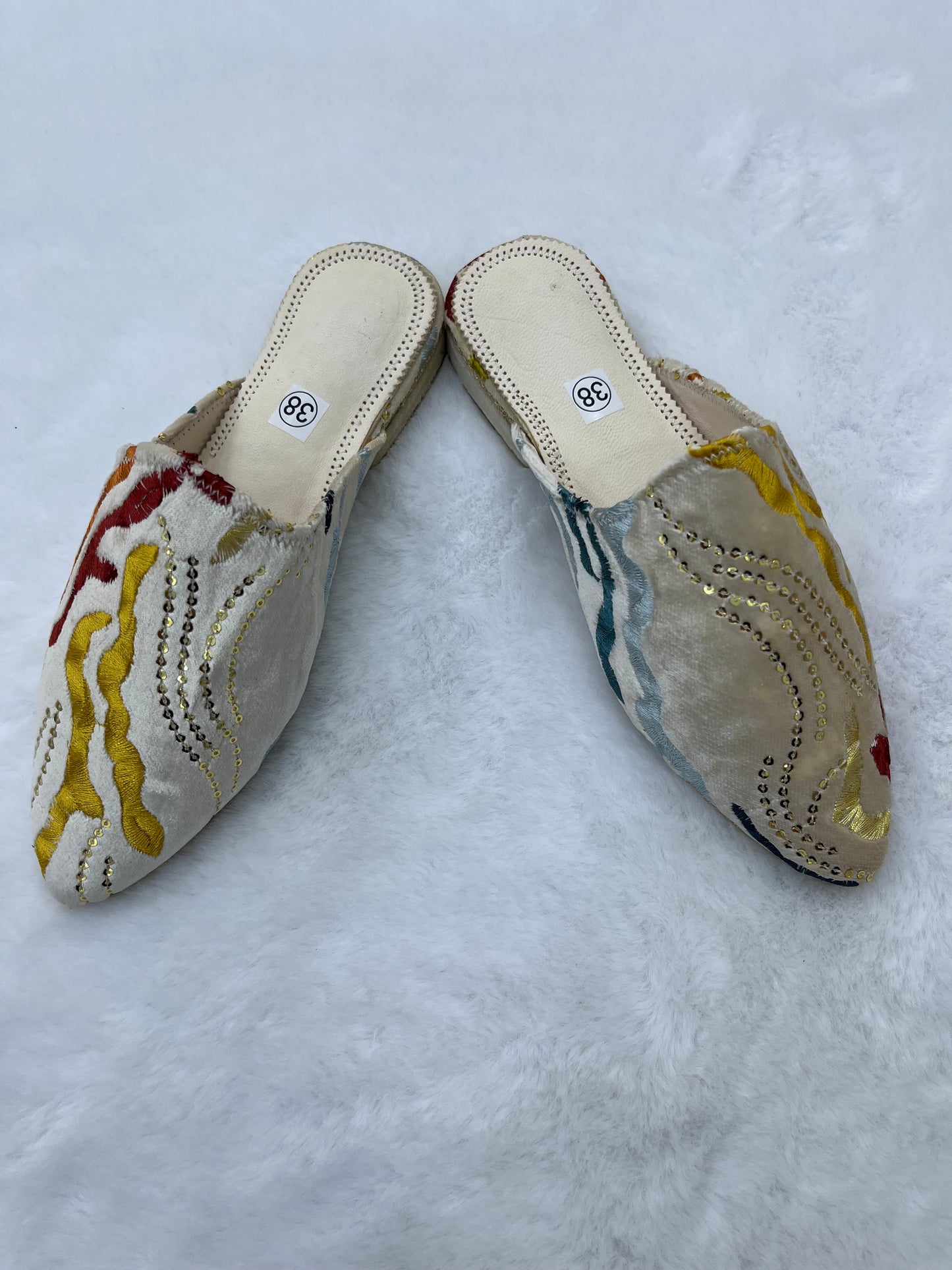Babouche en Velours À Motifs | Blanc