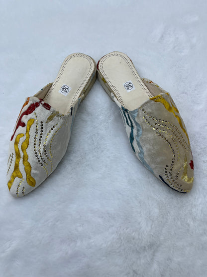 Babouche en Velours À Motifs | Blanc