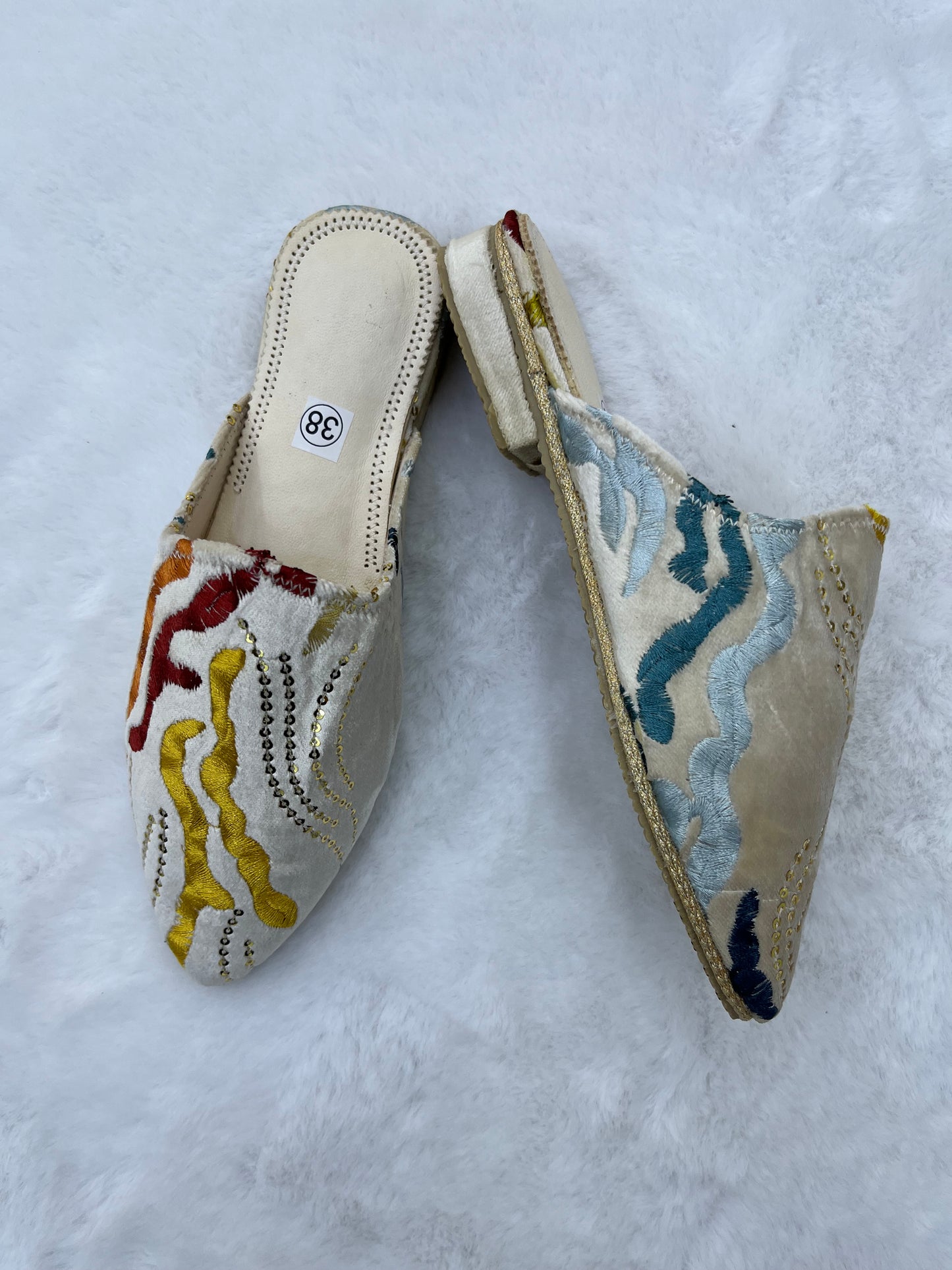 Babouche en Velours À Motifs | Blanc