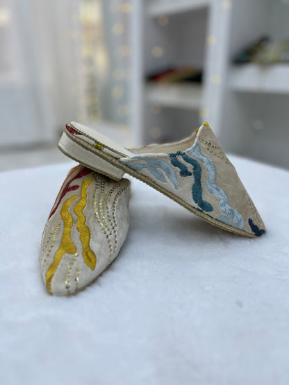 Babouche en Velours À Motifs | Blanc