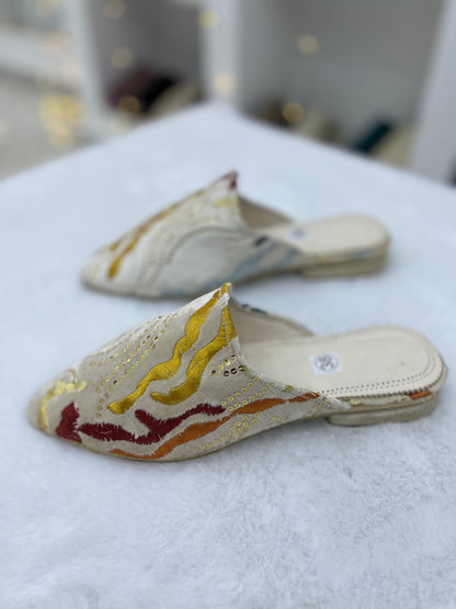 Babouche en Velours À Motifs | Blanc