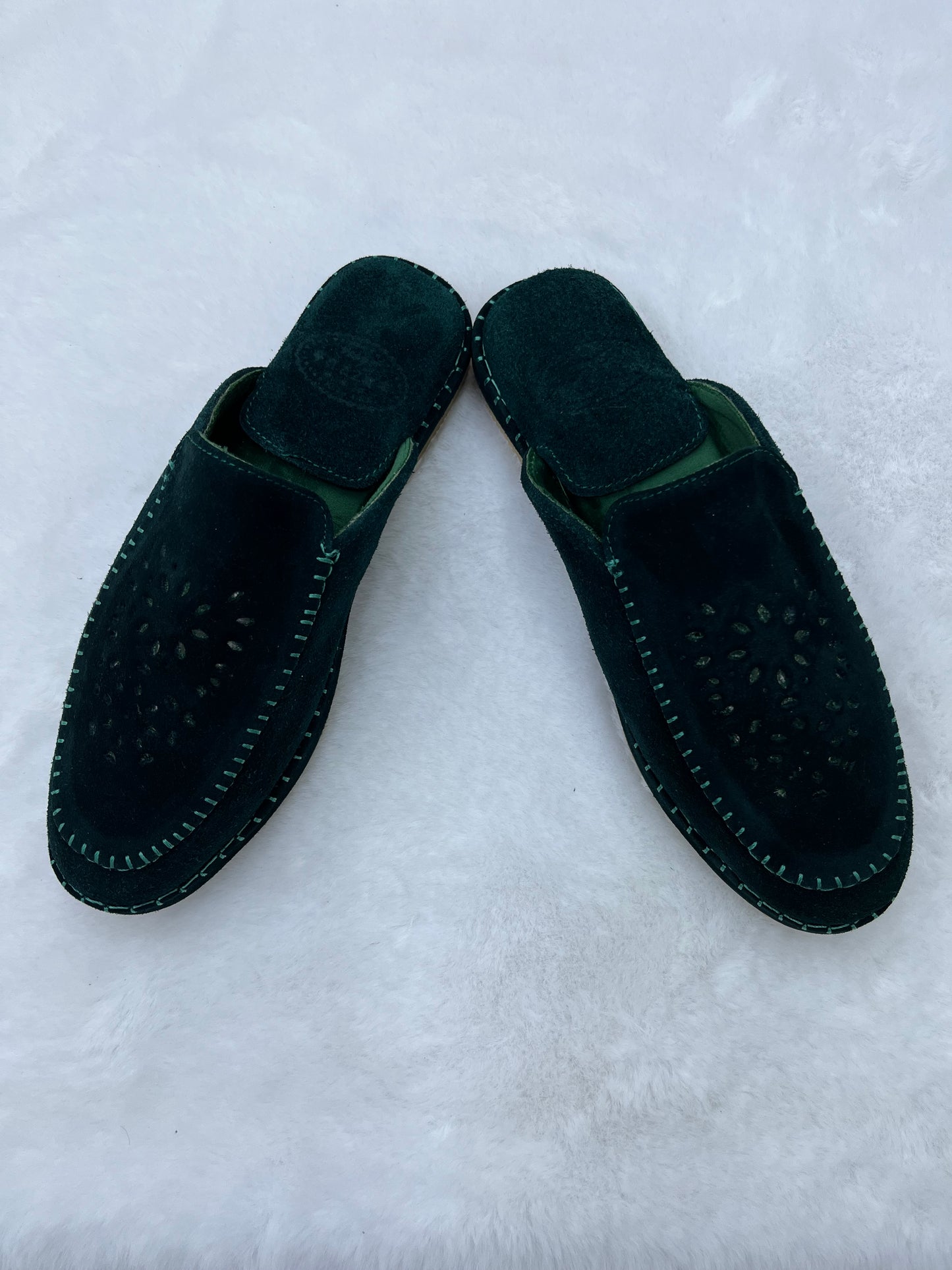 Babouche en Daim Effet Birk | Vert wagon
