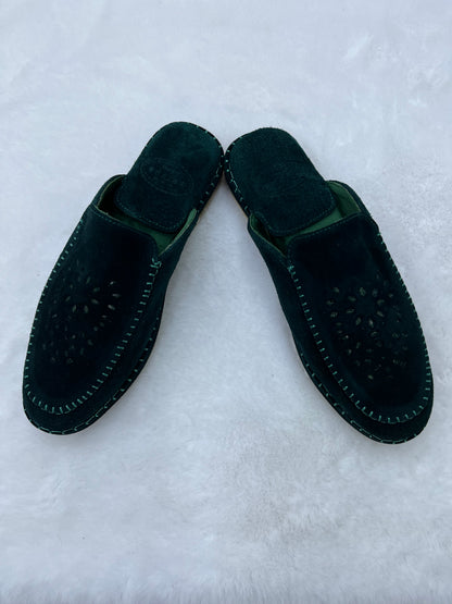 Babouche en Daim Effet Birk | Vert wagon