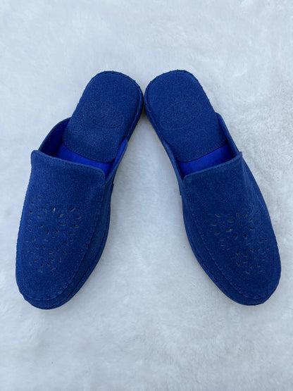 Babouche en Daim Effet Birk | Bleu jeans