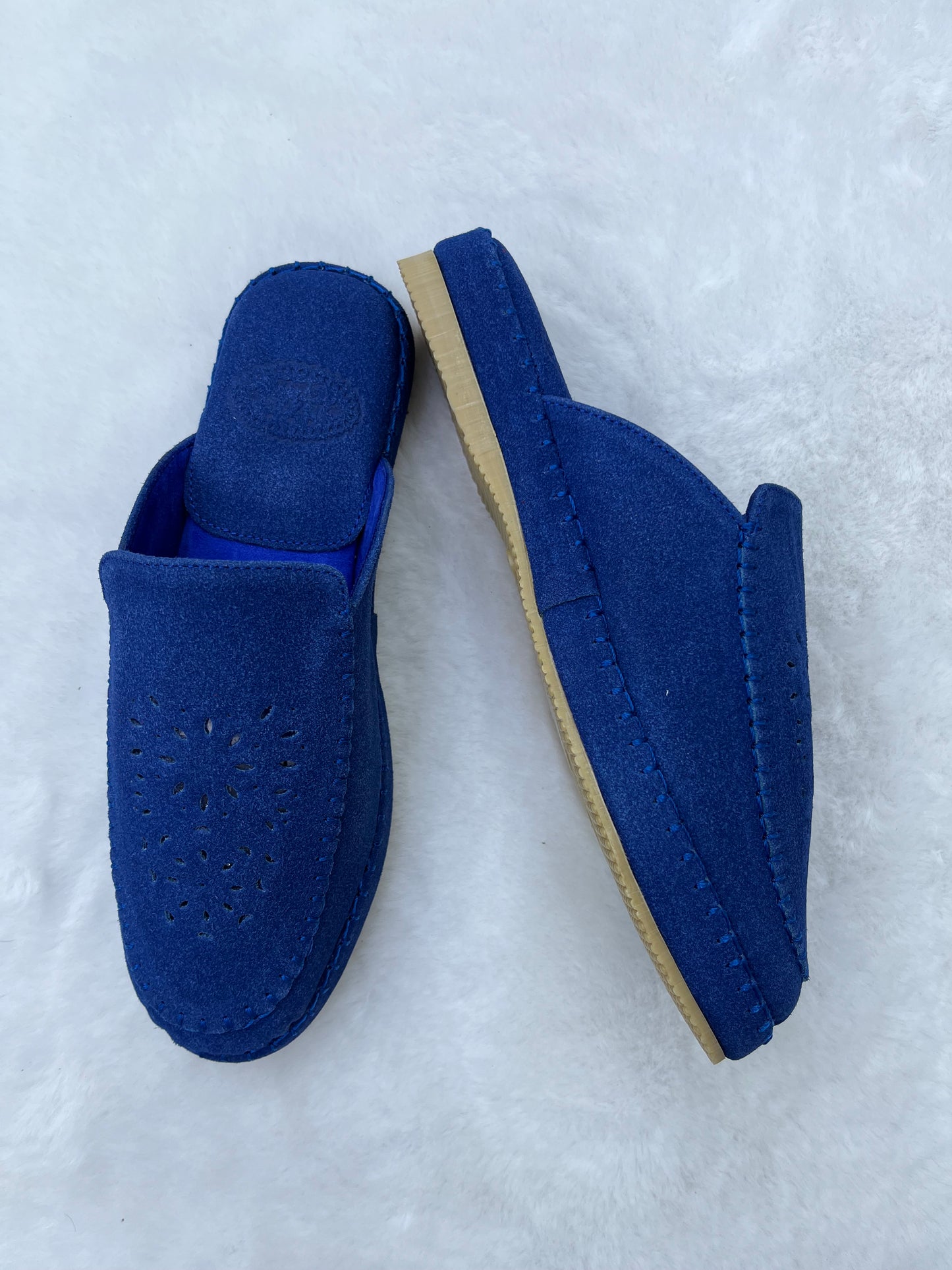 Babouche en Daim Effet Birk | Bleu jeans