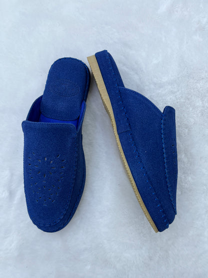 Babouche en Daim Effet Birk | Bleu jeans