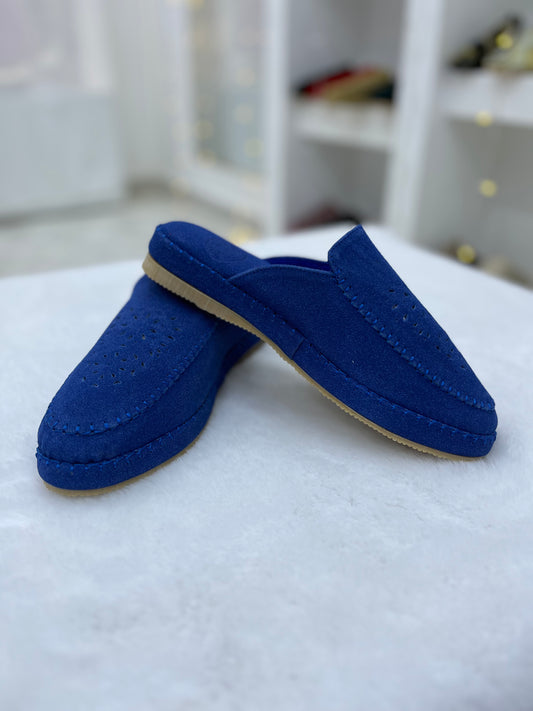 Babouche en Daim Effet Birk | Bleu jeans