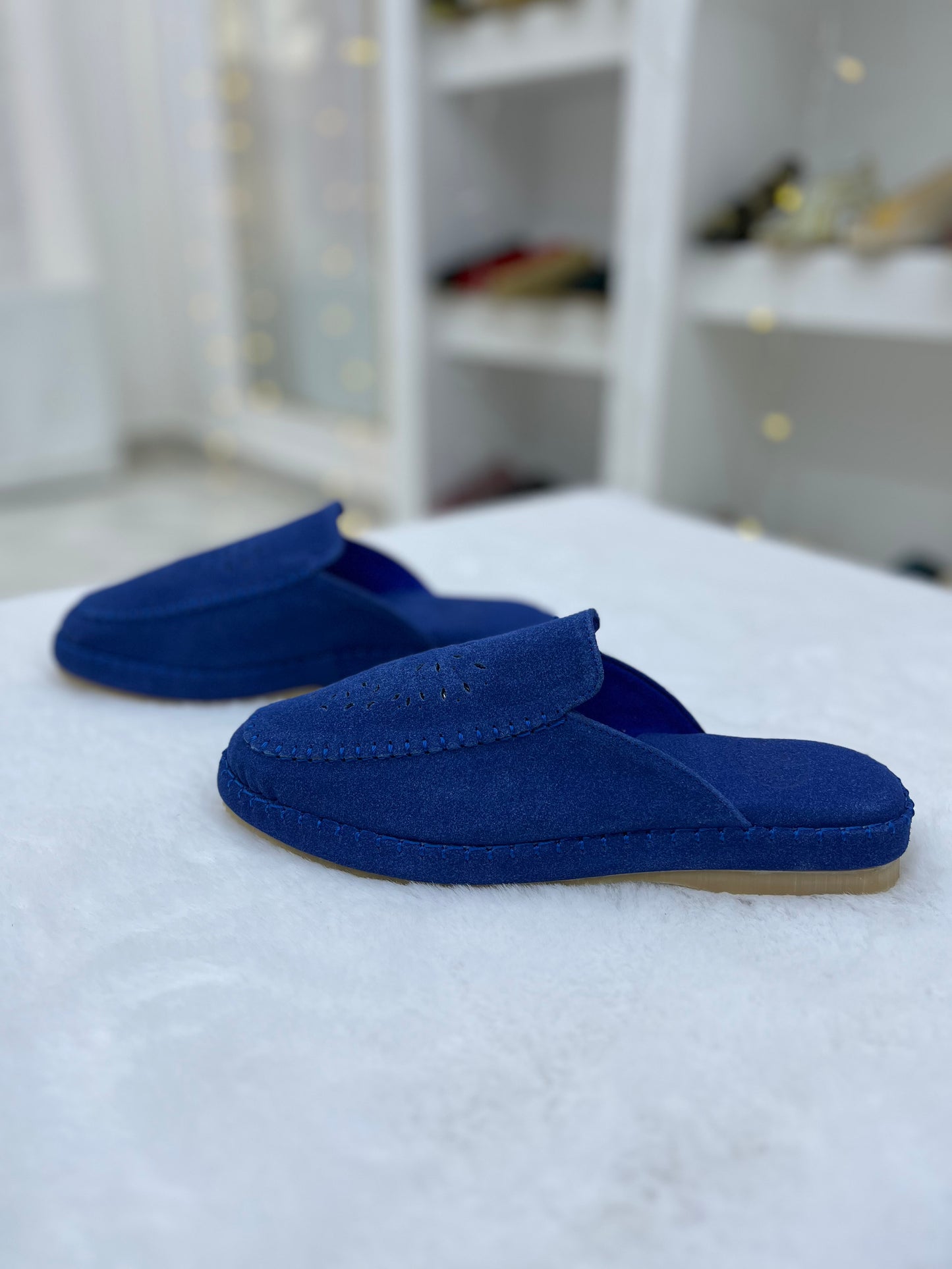 Babouche en Daim Effet Birk | Bleu jeans
