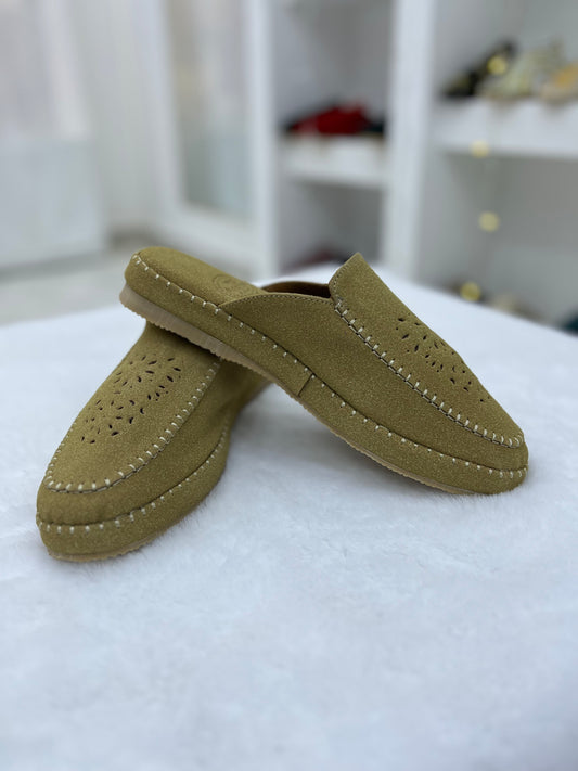 Babouche en Daim Effet Birk | Beige foncé