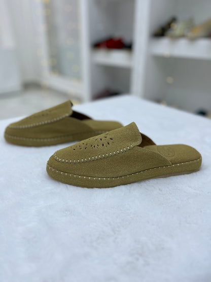 Babouche en Daim Effet Birk | Beige foncé