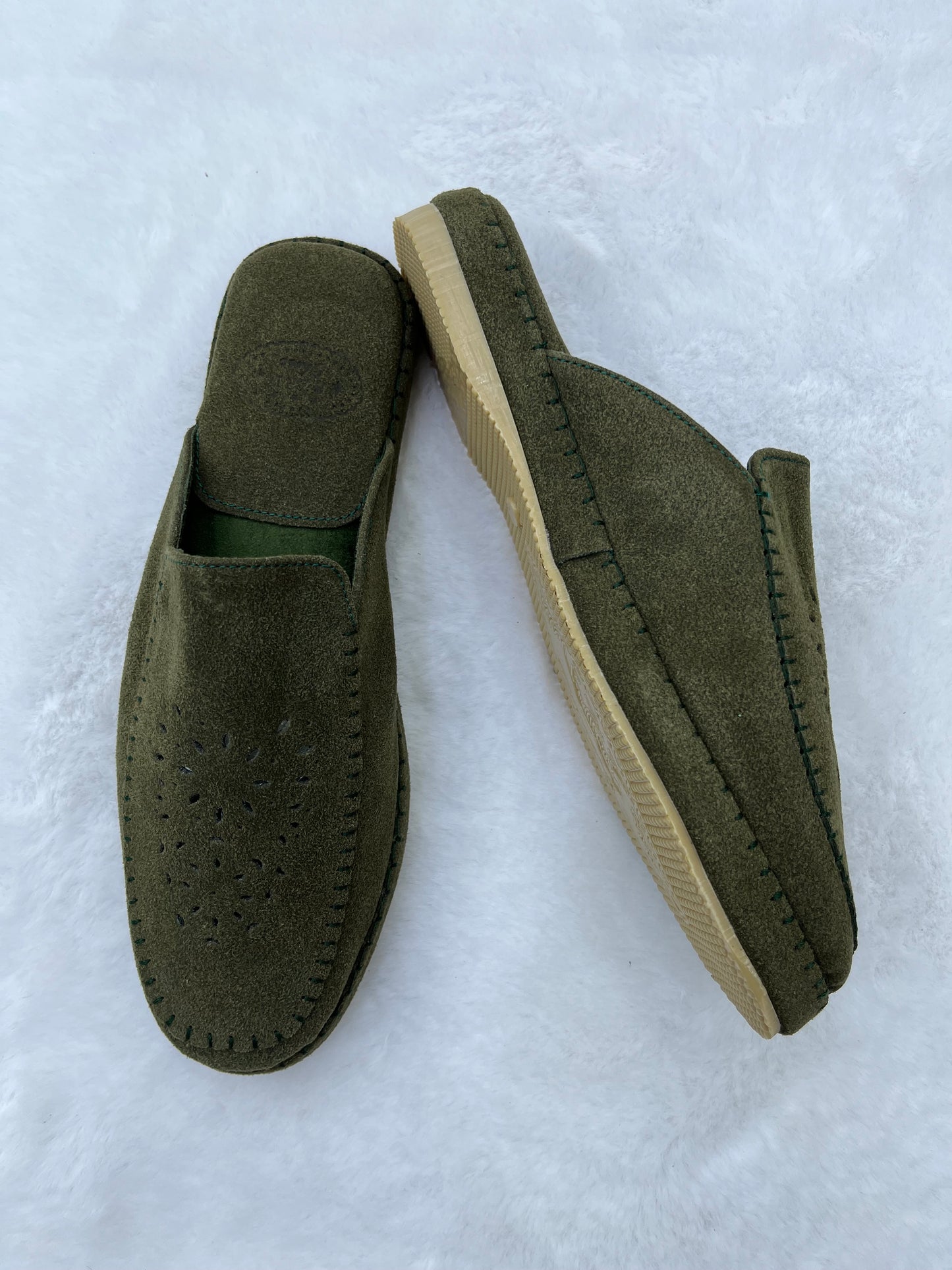 Babouche en Daim Effet Birk | Kaki