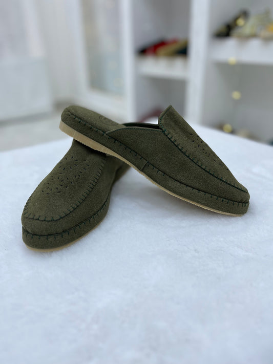 Babouche en Daim Effet Birk | Kaki