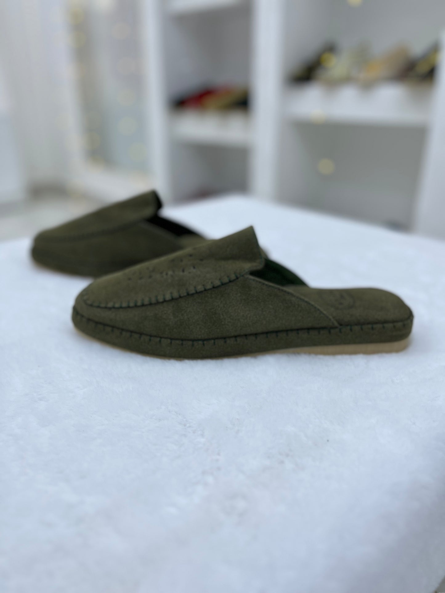 Babouche en Daim Effet Birk | Kaki
