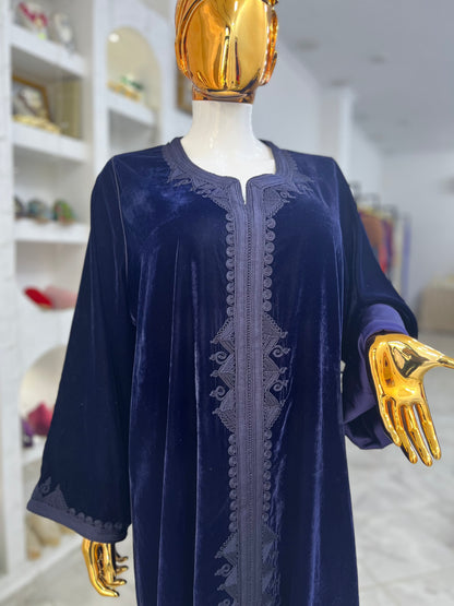 Caftan en Velours | Bleu Nuit