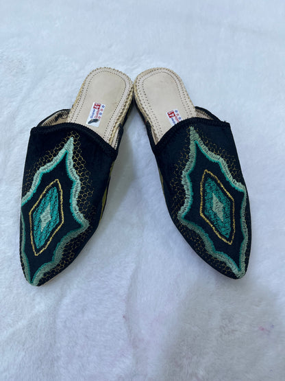 Babouche en Velours À Motifs | Noir