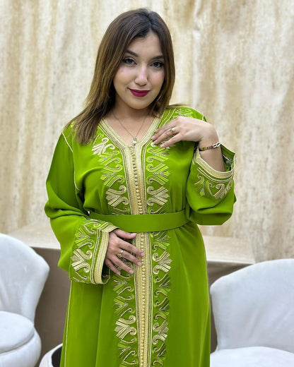 Pistachio green embroidered and beaded Caftan