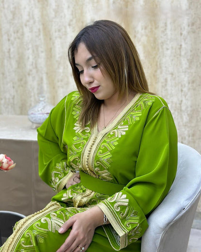 Pistachio green embroidered and beaded Caftan