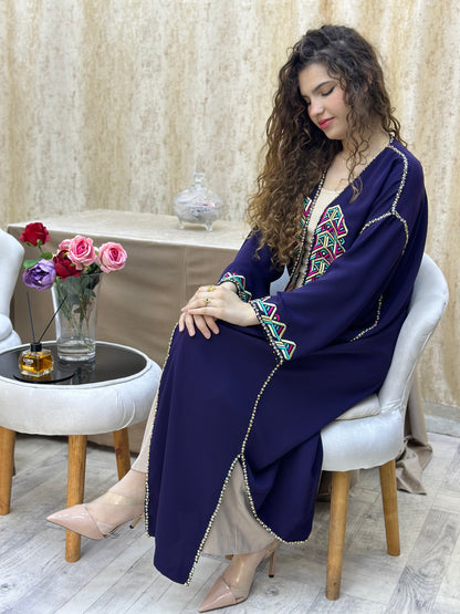 Dark Purple Embroidered & Beaded Kimono