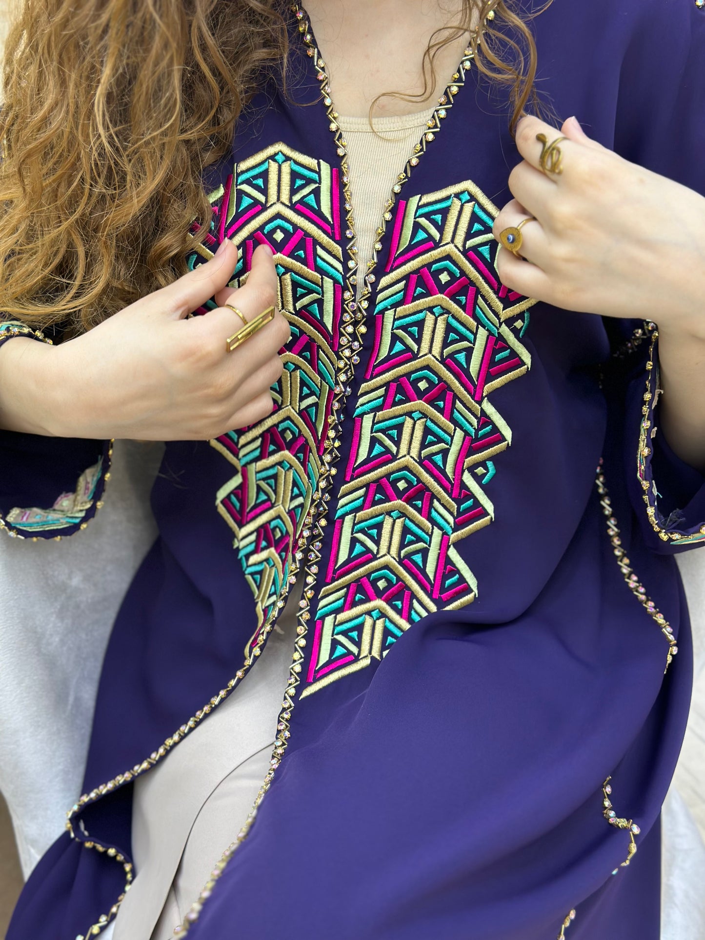 Dark Purple Embroidered & Beaded Kimono